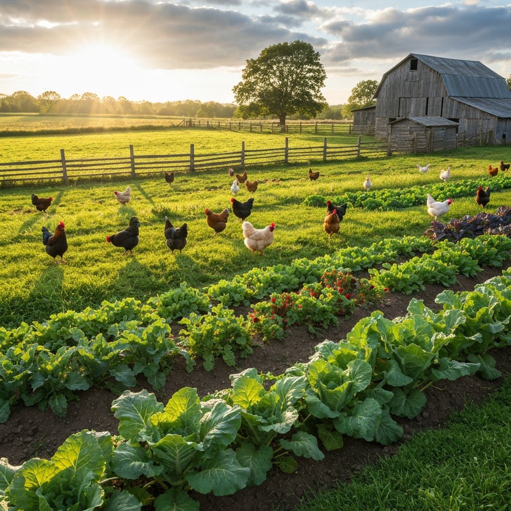 Country chicken farm with vegetable cultivation